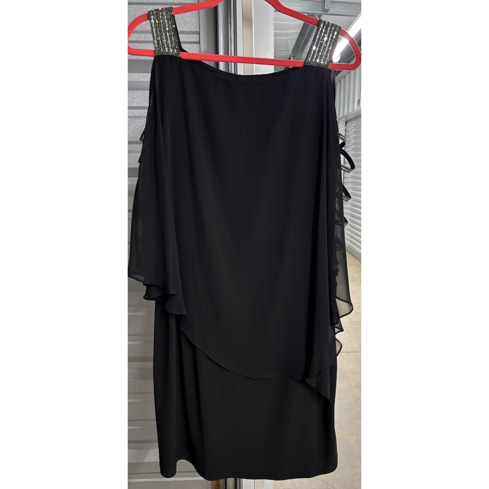 MSK Women Black Cold Shoulder Rhinestone Capelet Sleeve Cocktail Dress XL